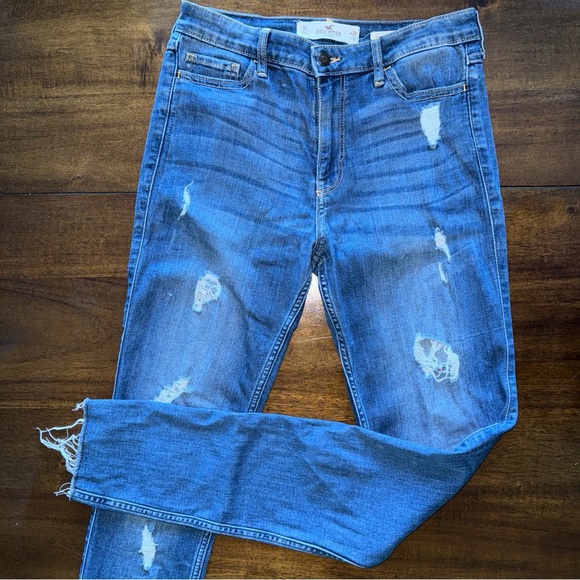 Hollister Denim - Hollister High Rise Super Skinny Distressed Blue Denim Jeans Long 7 W 28 L 32